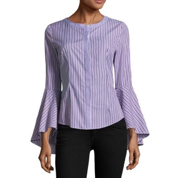Milly Purple Striped Michelle Bell Sleeve Blouse Size 4 - Picture 1 of 11